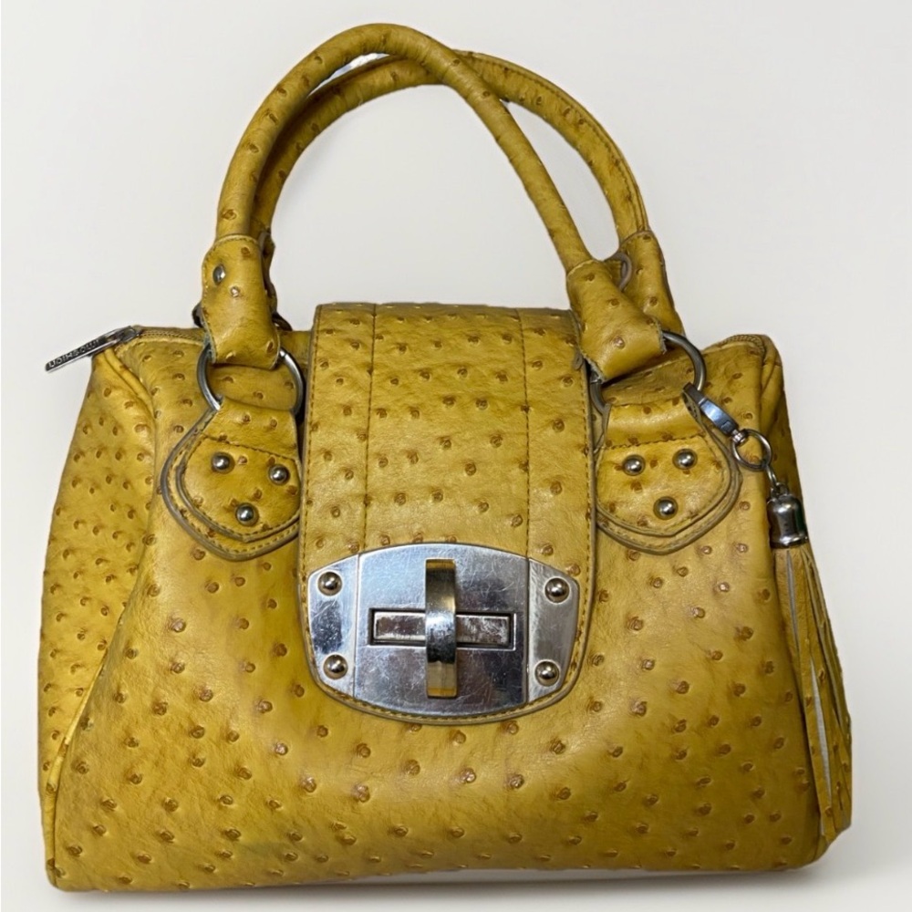 Imoshion Yellow Faux Ostrich Leather Satchel Handbag Purse